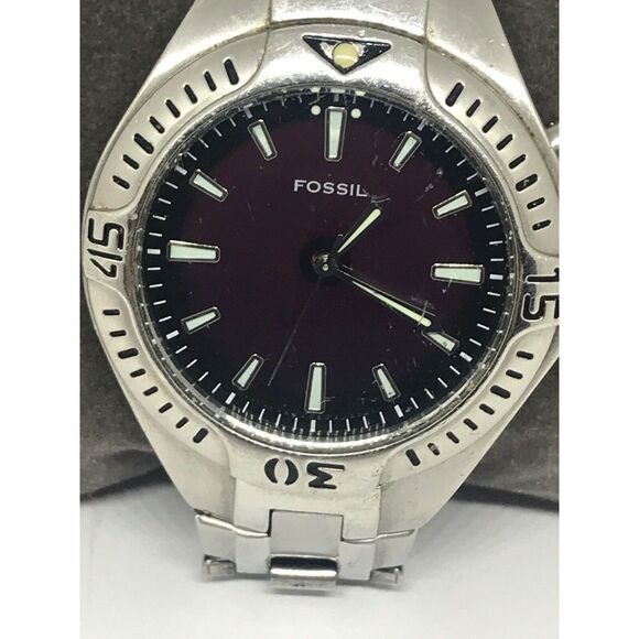 Fossil Ma3539 Unisex Silver Stainless Steel Analog Black Dial Quartz Watch No46 - Picture 2 of 8